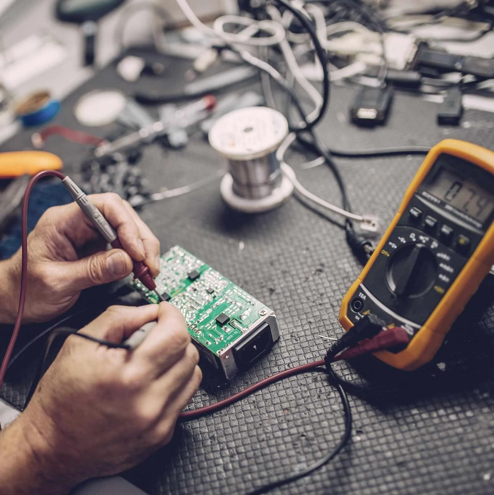 Soldering at the electronics working area