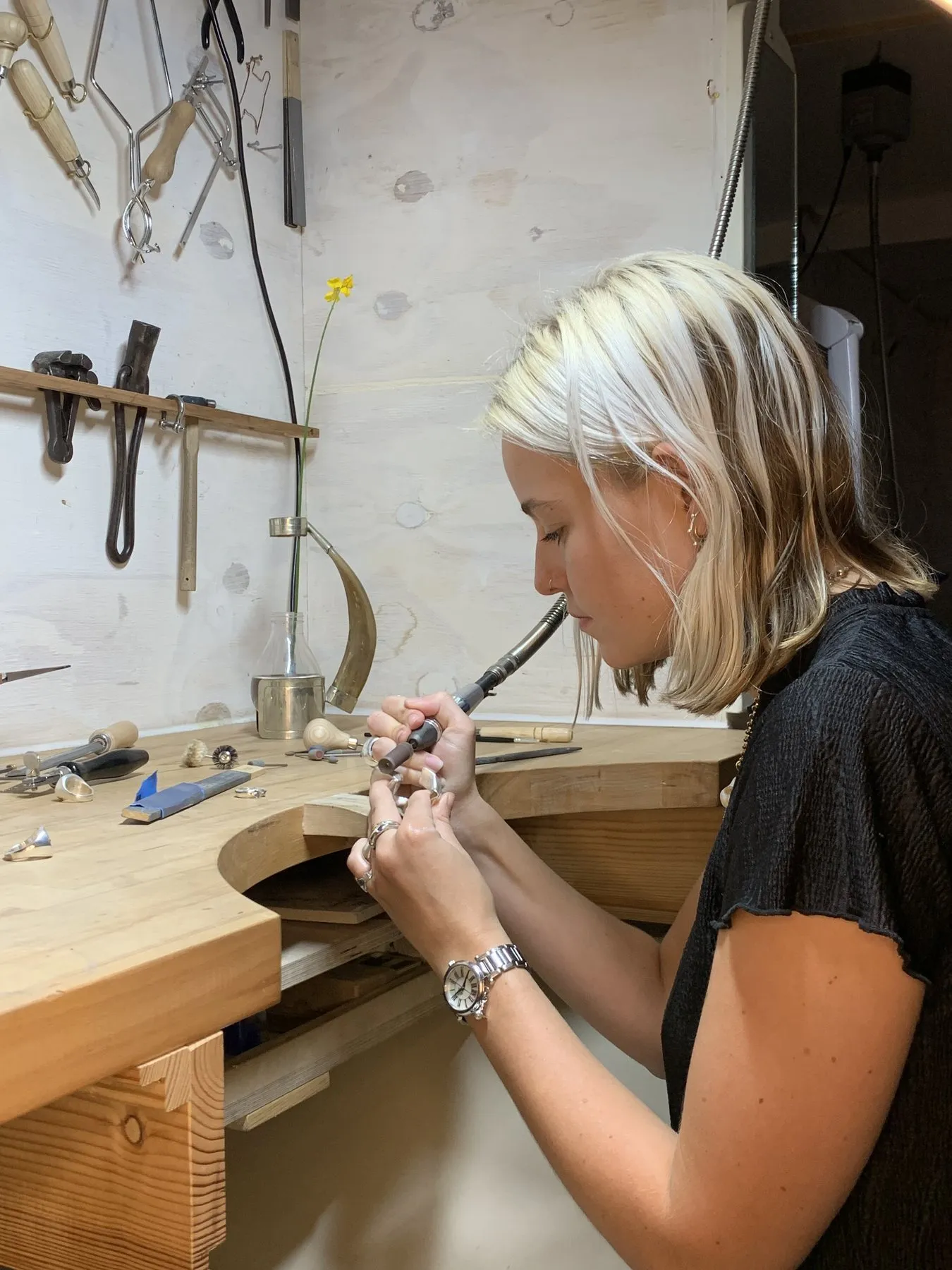 A jeweller in the jewellery workshop
